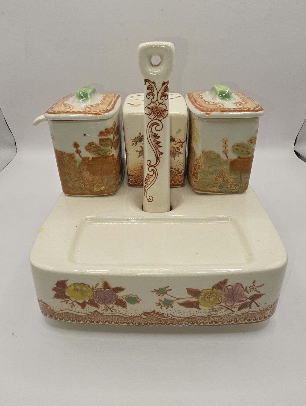 Brown & Richie Vintage Oriental Gardens Ceramic Condiment Set - Missing 1 Piece - Picture 1 of 6